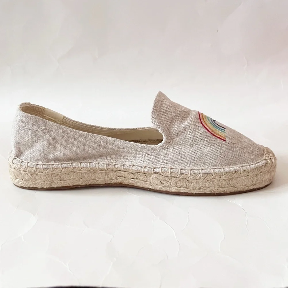 Soludos x Ash Kahn Natural Rainbow Embroidered Platform Espadrilles Size 9
